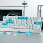 Eternal Spear R3 keycaps set gallery. Luxury Cherry set's gleaming jade-like aesthetic and luxurious feel are shown from various angles, evoking design.