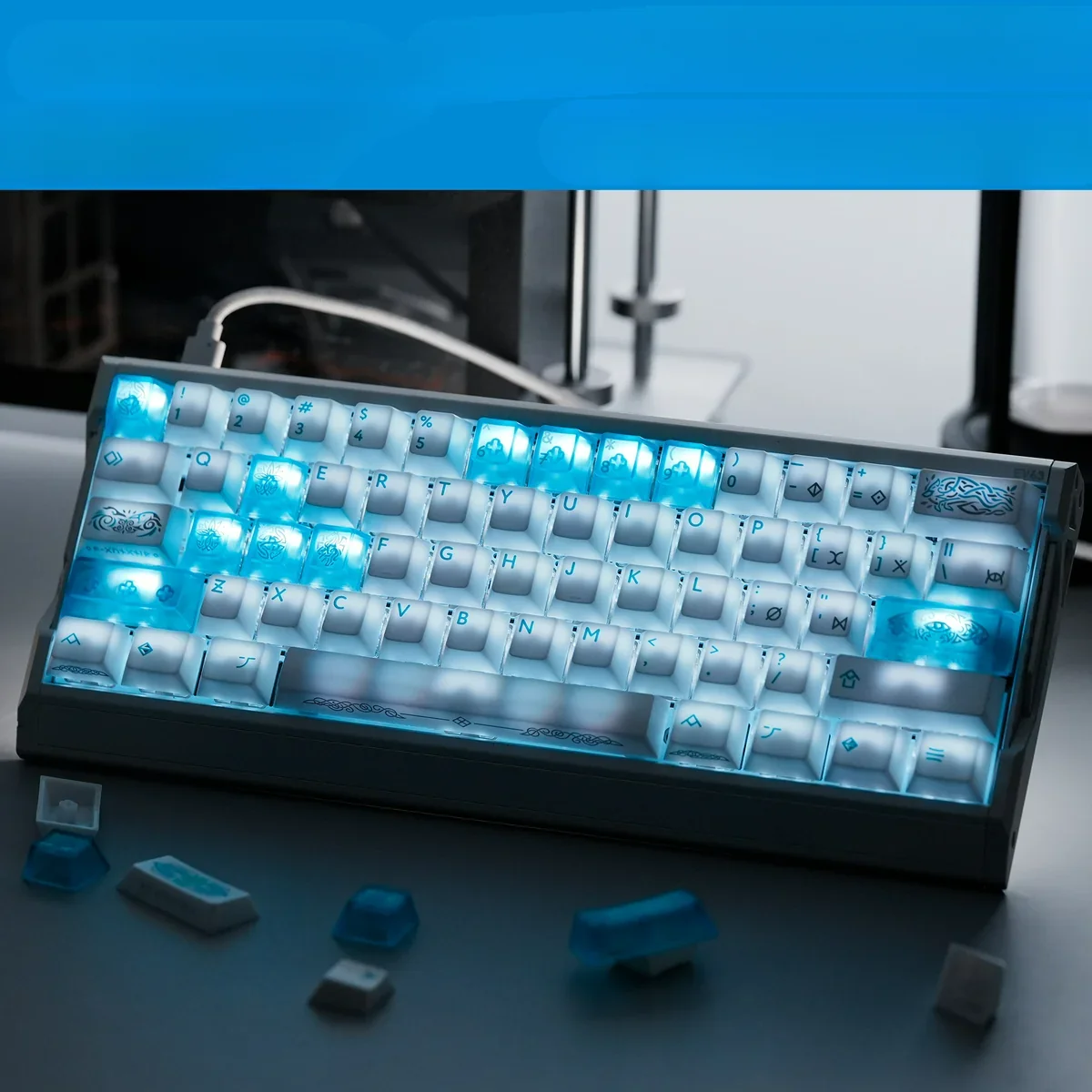 Eternal Spear R3 Keycap Set: A luxury Cherry set. Pristine, mirror-polished, jade-like aesthetic evoking ancient elegance and premium design.