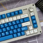 Soju Korean PBT keycaps set in vibrant hues, featuring Korean legends, displayed from various angles for a unique nostalgic desk aesthetic.