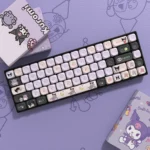 Playful mischievous Kuromi PBT keycaps set from multiple angles, showcasing the premium set for custom mechanical keyboards.