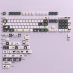 Mischievous Kuromi PBT keycap set (KOA 140 keys) in vibrant design, showcasing playful Kuromi characters for custom mechanical keyboards.