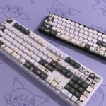 Mischievous Kuromi PBT keycaps set in vibrant design, showcasing the premium character design for custom keyboards, a playful aesthetic.