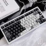 Close-up of the exquisite lace-themed PBT dye-sub keycap set, showcasing intricate patterns and delicate details for a vintage elegant keyboard.