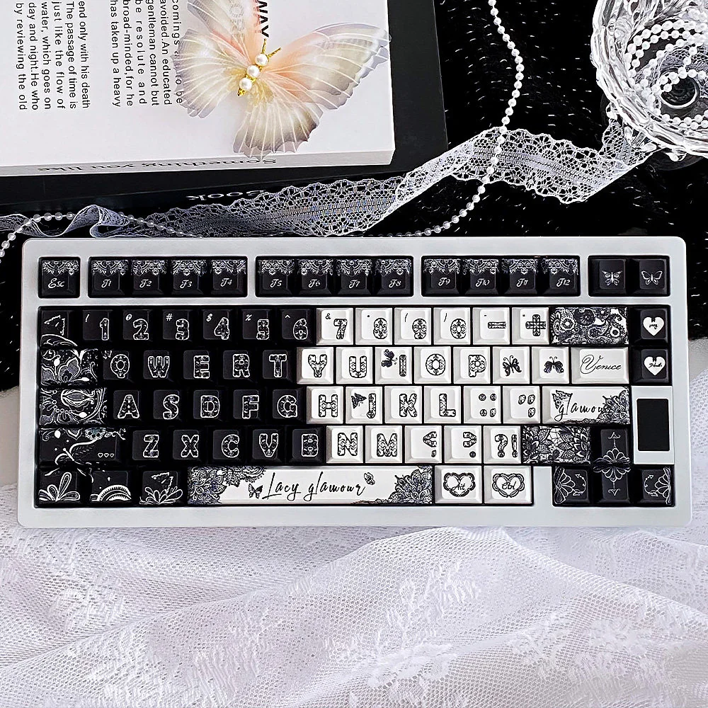 Exquisite Lace PBT Dye-Sub Keycap Set for keyboards. Intricate, delicate lace patterns bring vintage elegance and sophistication. Premium lace keycap