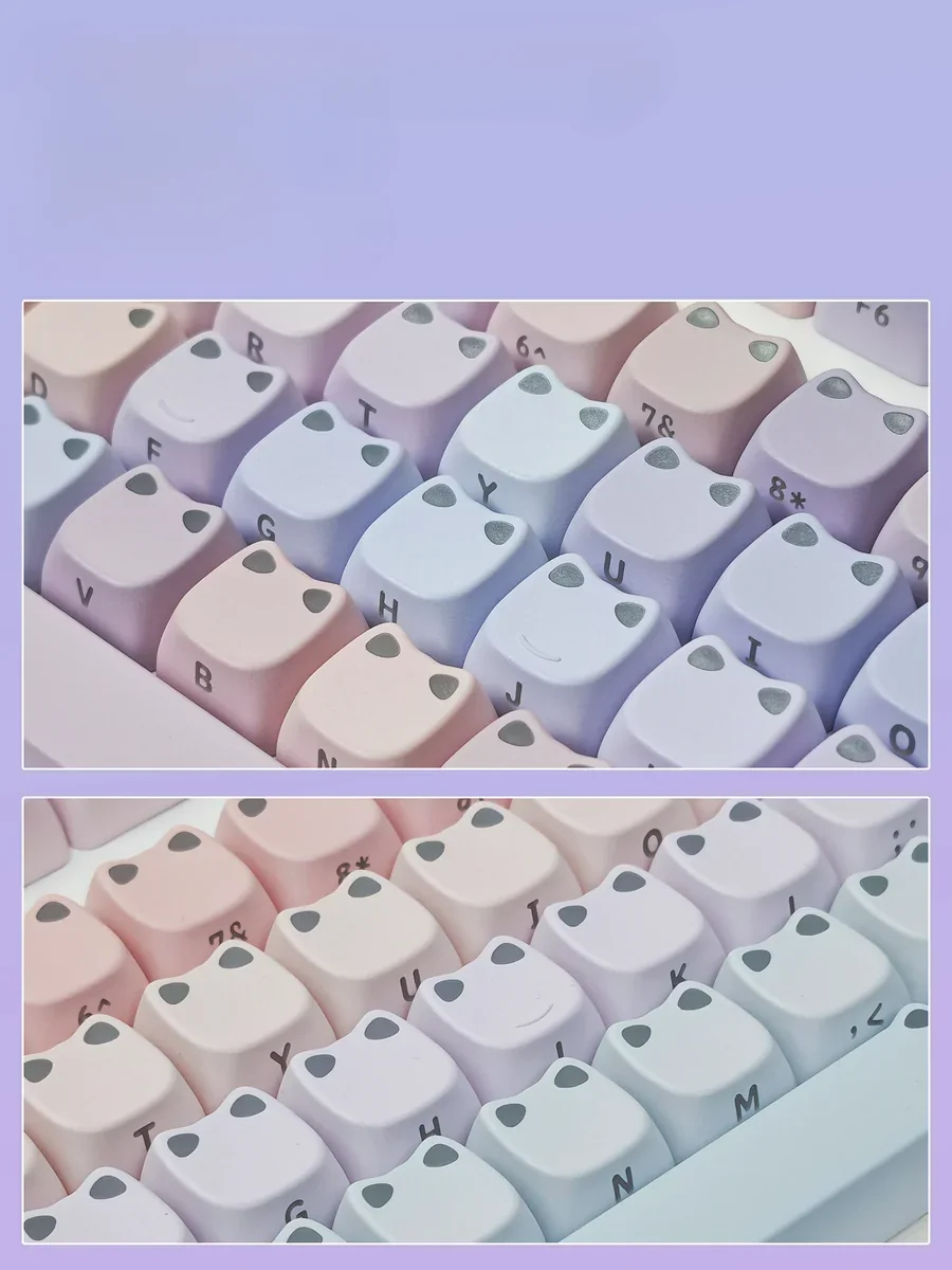 Luminous Cat Keycap Set in multiple views, showcasing its unique luminous cat and water lily design. Serene PBT, with soft hues, highlights design.