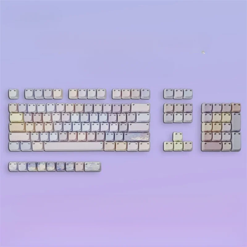 Artistic close-up of the Luminous Cat Keycap set, showcasing its unique water lily pond design with glowing cats in serene hues PBT.