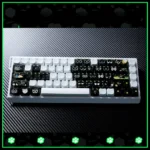 Playful Luo Xiaohei translucent PC keycaps set, featuring adorable anime characters, heart motifs, and a unique MAO profile, showcasing different angle.
