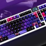 Enchanting pearlescent Magic Cat keycaps set, featuring the whimsical black cat motif and shimmering metallic accents in various artistic views.
