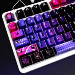 Enchanting pearlescent Magic Cat keycaps set showcased from multiple angles, revealing their whimsical black cat motif and shimmering metallic details.