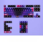 Enchanting pearlescent Magic Cat Keycaps set, showcasing whimsical black cat designs and shimmering metallic accents from various captivating angles.