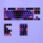 Enchanting pearlescent Magic Cat keycaps set, featuring a whimsical black cat motif with shimmering metallic accents and a mystical dark palette.