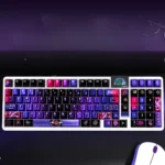 Enchanting pearlescent Magic Cat keycaps set featuring whimsical black cats with shimmering metallic accents on a dark, mystical background.