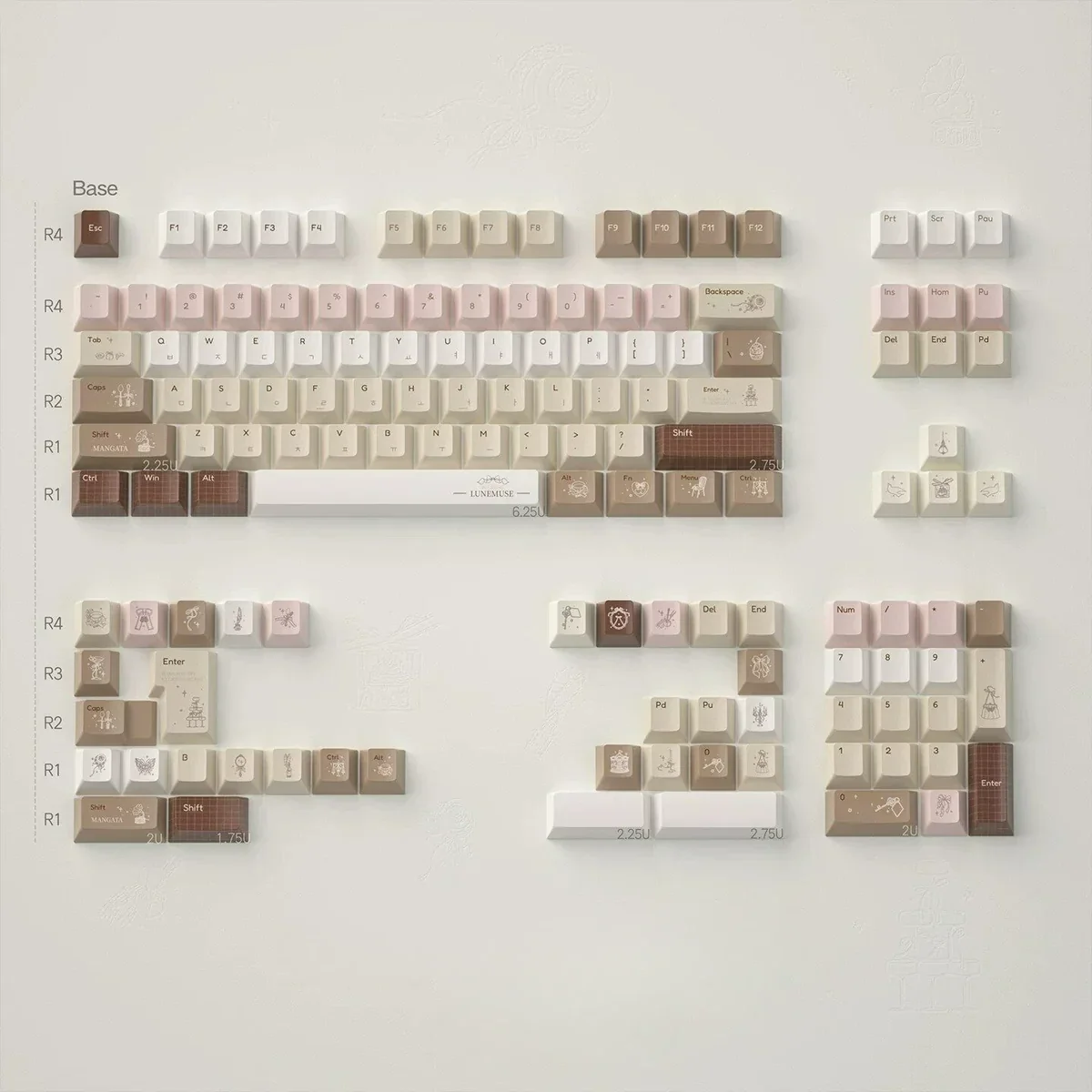 Caramel Maillard PBT dye-sub keycap set, showcasing rich caramel tones from various angles. Durable, premium Cherry profile.