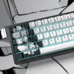 Makima Keycaps set displayed, showcasing vibrant dye-sublimated, shine-through legends from various angles. Highlights the unique Makima-inspired aesthetics.