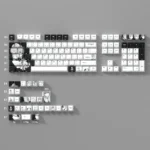 Artistic Makima Keycaps Set. Dye-sublimated, vibrant colors and side-printed legends are shown. Multiple views highlight the stunning shine-through effect.