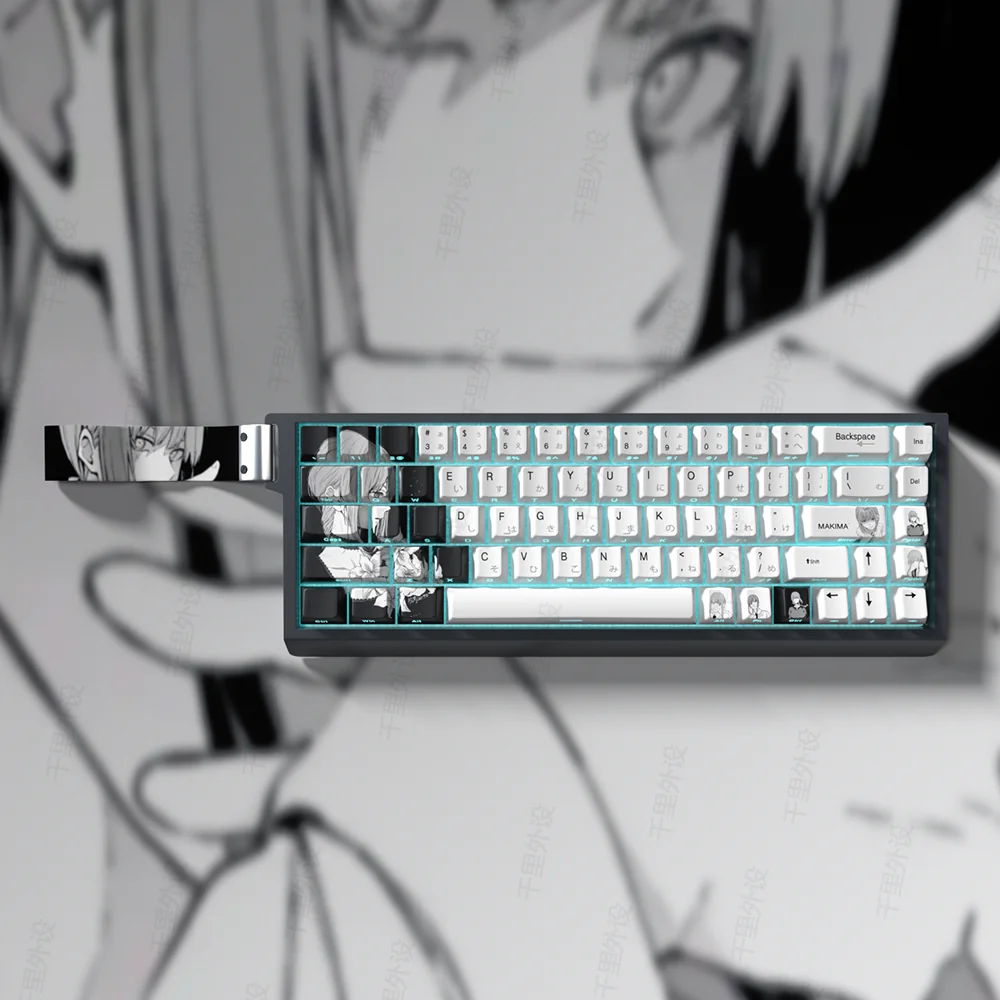 Vibrant Makima Keycaps set, artistically designed with dye-sublimated, shine-through legends and unique side-printed details, perfect for a custom keyboard.