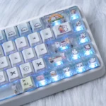 A close-up view of the charming Maltese Dog Keycaps Set, showcasing the adorable minimalist line art on durable PBT, ready for backlit glow.