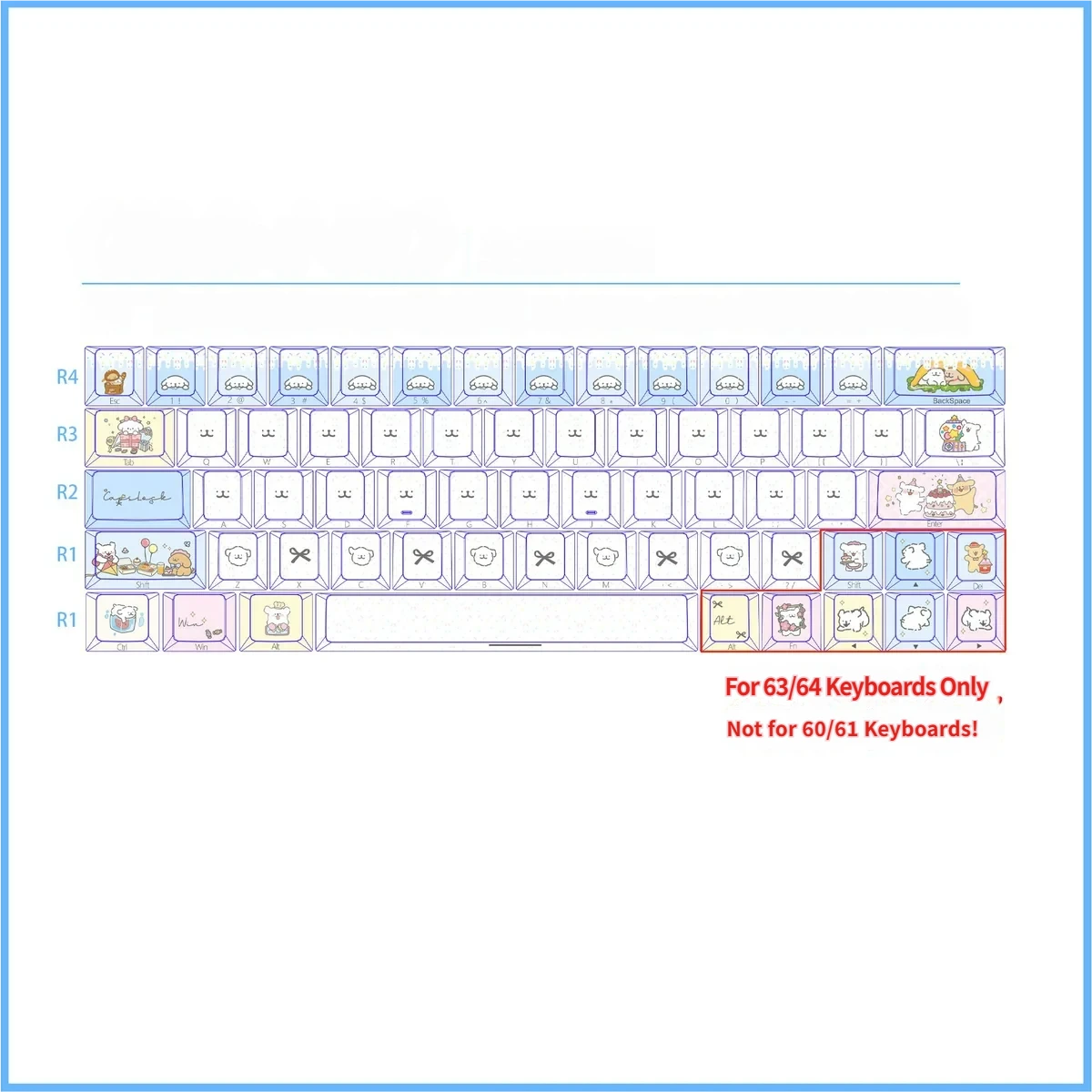 Charming 64-key Maltese dog line art PBT keycap set, dye-sub backlit, featuring adorable minimalist designs for 63-64 keyboards.