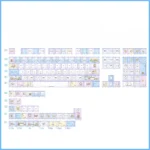 Charming Maltese dog keycaps set featuring minimalist line art designs on a full 140-key PBT dye-sub set, showcasing playful backlit puppies for a unique design.