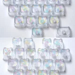 Artistic MAO keycap set, transparent PC with elegant line art butterflies and hearts, highlighting its unique MAO profile.