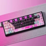 Marin Kitagawa PBT+PC keycaps set from various angles, displaying vibrant anime art, playful designs, and transparent PC accents for backlighting.