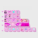 Vibrant Marin Kitagawa PBT+PC keycaps set for My Dress-Up Darling fans, showcasing playful anime art and transparent accents from multiple angles.
