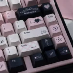 Artistic close-up of the durable Mercury Blue & Pink Cherry Keycap Set, revealing dreamy cosmic blues and pinks.