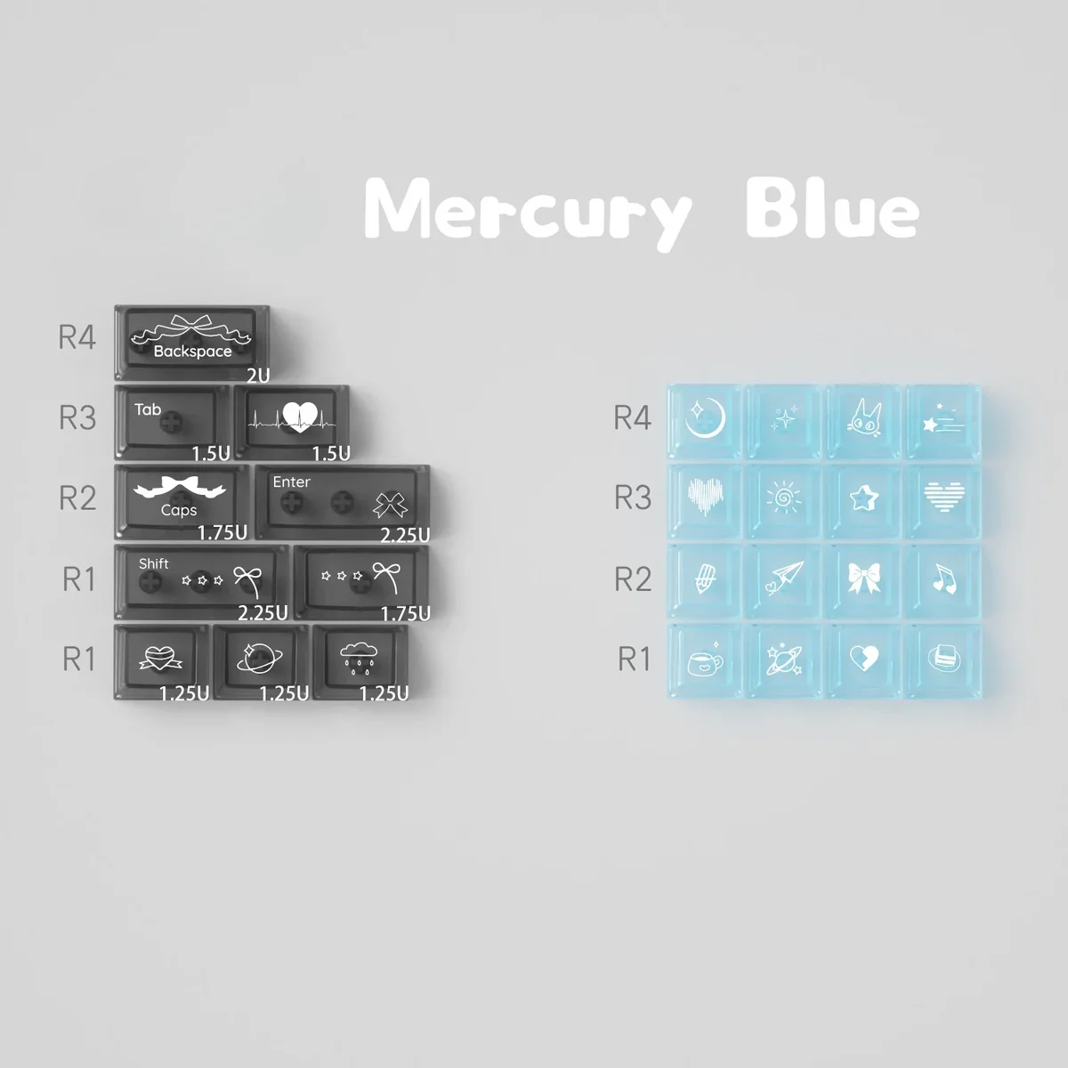 Artistic PBT dye-sublimated pink Mercury keycap set, showcasing a dreamy cosmic vista with ethereal pink hues for a unique celestial keyboard.