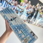 Vibrant Messi Keycaps Set, an exclusive PBT dye-sub set, displaying dynamic Lionel Messi art and bold football colors for the ultimate fan experience.