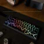 Stunning Meteor Shower PBT Dye-Sub keycaps set. Gallery shows vibrant cosmic design, detailing the celestial design from various angles.
