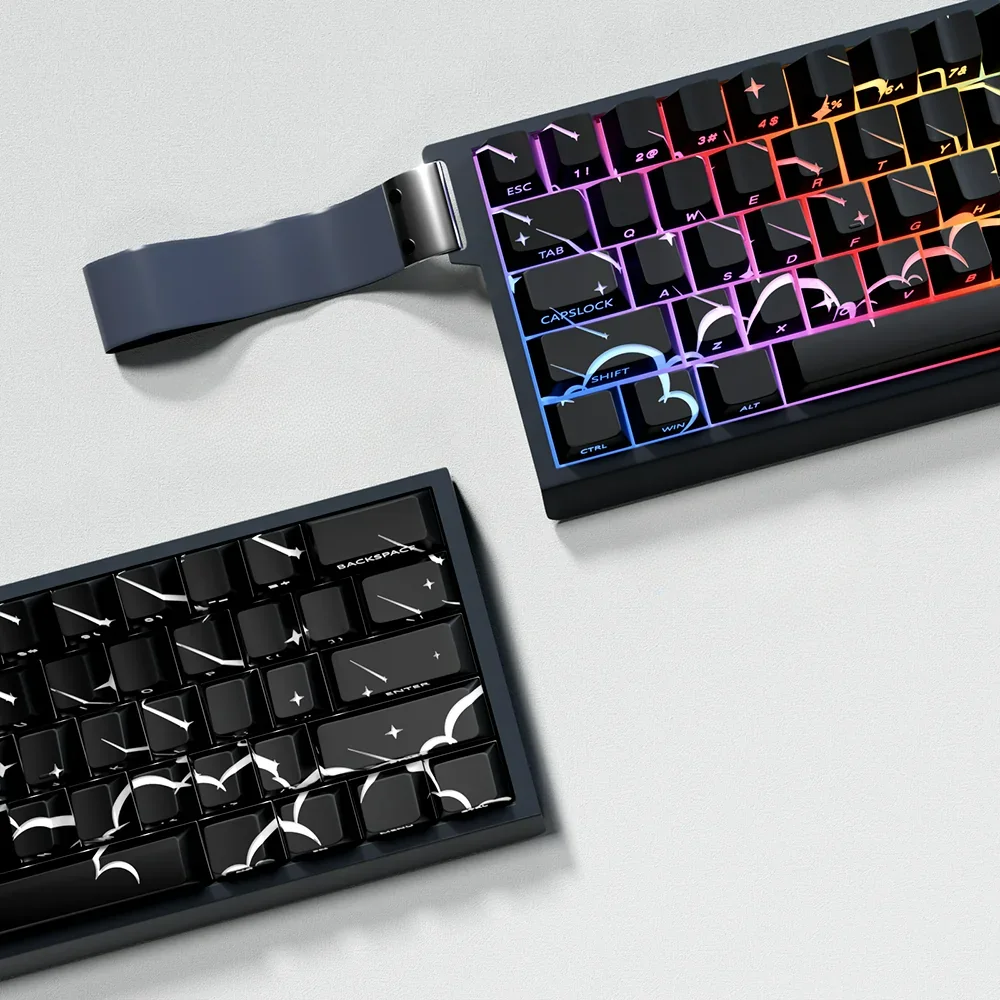 Stunning Meteor Shower Keycaps set, a celestial PBT dye-sub set. Vibrant cosmic capture a dynamic meteor shower against a starry night.