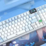 Explore Miffy's whimsical side-engraved translucent PBT keycap set from multiple angles, showcasing the charming illuminated characters and durable PBT.