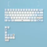 A playful collection of Miffy's whimsical side-engraved translucent PBT keycaps set, showcasing the charming characters and illuminated legends from various angle.