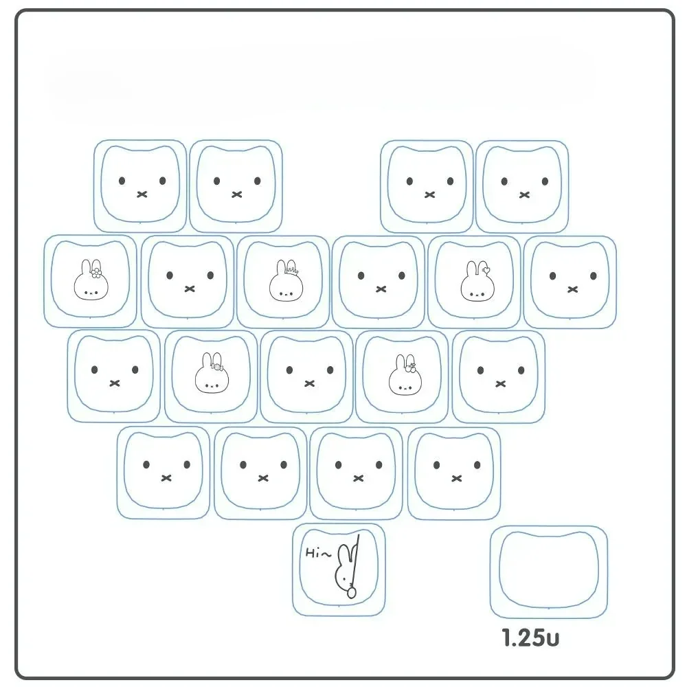Playful Miffy Rabbit translucent MAO supplement keycaps set, featuring whimsical designs for mechanical keyboards.