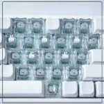 Playful Miffy & Friends translucent glitter MAO supplement keycaps set, featuring whimsical Miffy rabbit designs that glow. Perfect for a charming keyboard.