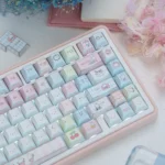 Miffy & Friends cute 3-mode wireless RGB mechanical keyboard from various angles, featuring charming pastel keys and playful Miffy character art.