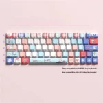 Close-up of the First Love Milk & Puppy Cherry Profile Keycaps Set, showcasing adorable pastel puppy and milk designs from multiple angles, evoking setup.