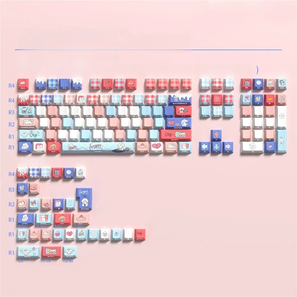 Adorable First Love Milk & Puppy Keycaps set with a unique side-transparent design, featuring soft pastels and playful puppy motifs, evoking innocent design.