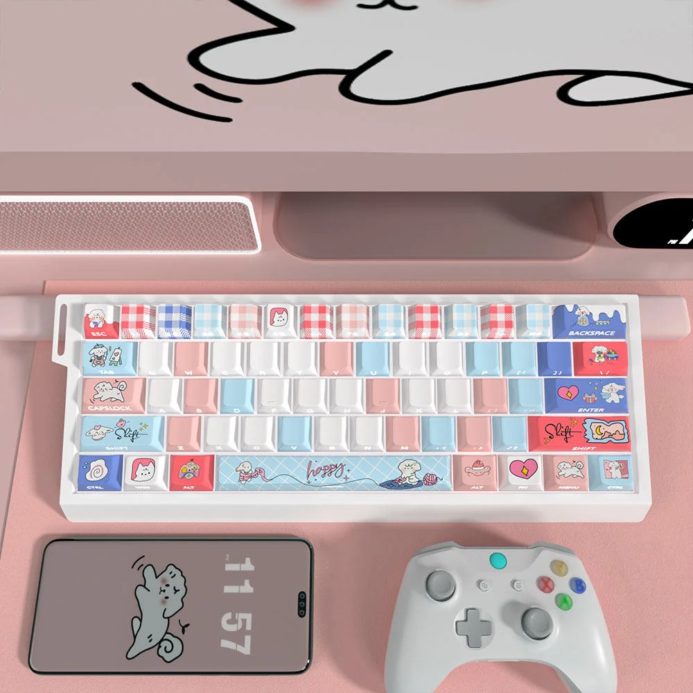 Adorable First Love Milk & Puppy Keycaps set, featuring soft pastel colors, cute puppy designs, and milk accents for a playful, nostalgic keyboard.