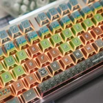 A close-up of a durable PBT Minecraft keycap set, showcasing its crisp pixelated design and robust texture. These premium keycaps bring pixelated magic.