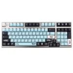 Mizu PBT Keycaps Set gallery: serene 136-key ergonomic set in fluid design, revealing premium PBT texture from various angles.
