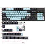 Serene Mizu PBT keycaps Set: 136-key ergonomic set in fluid design. Multiple angles showcase premium texture and elegant design.