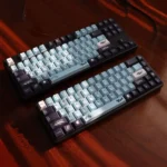 Mizu PBT Keycaps Set: serene 136-key ergonomic set, beautifully displaying fluid tones with minimalist elegance.