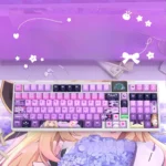 Vibrant Moria Luluka side-lit PBT keycaps set. Playful anime art and translucent legends glow on RGB keyboards, showcasing durable PBT for fans.