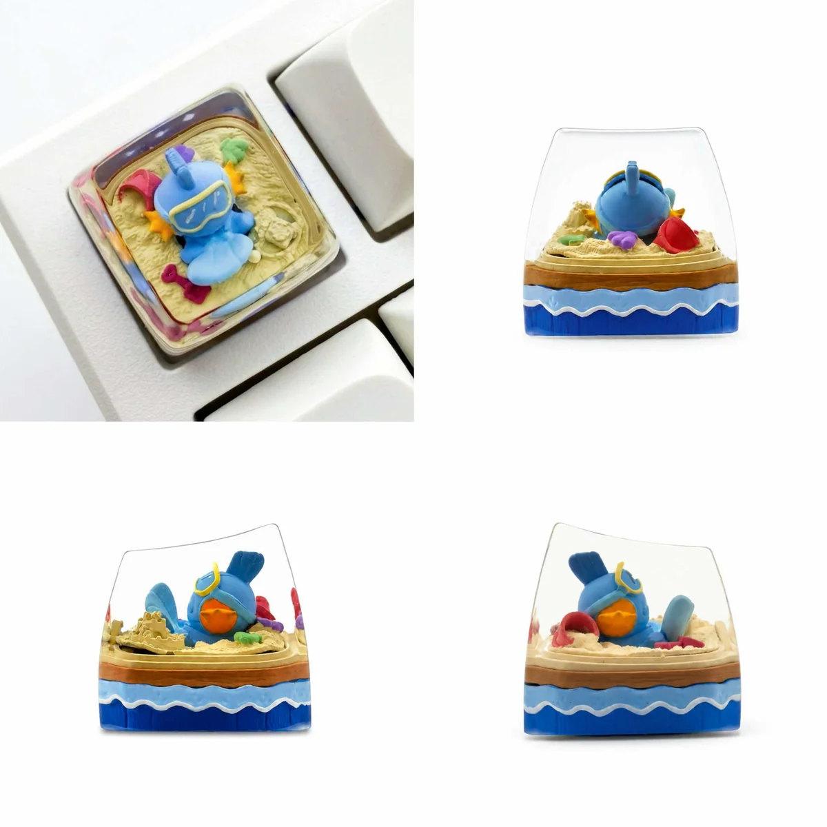 Vibrant handcrafted translucent SA Mudkip keycap, capturing the beloved Pokemon character's details from a unique angle, highlighting its artistic.