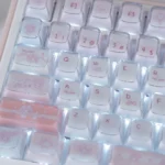 Cute My Melody Crystal Jelly Keycaps Set, playfully arranged to showcase the translucent pastel aesthetic and KDA profile.
