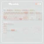 Playful My Melody Crystal Jelly Keycaps Set, featuring translucent KDA profile keycaps. See adorable My Melody designs from various angles.
