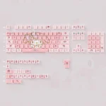 Side view of My Melody geometric PBT keycaps set, revealing the unique pastel colors, crisp geometric patterns, and premium artistic finish for keyboard.