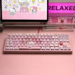 Unique My Melody Geometric PBT Keycaps Set featuring whimsical pastel and modern artistic geometric designs, a premium keyboard upgrade.