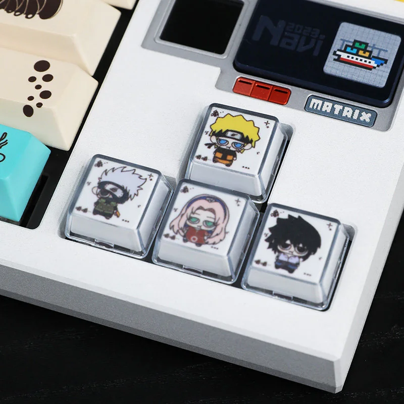 Vibrant handcrafted Naruto Chewing Resin Keycaps. Playful anime characters, detailed from multiple angles, showcasing lustrous resin.